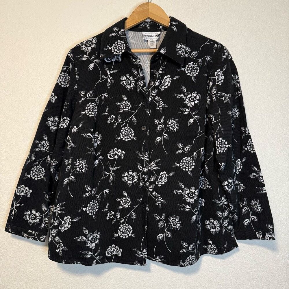 Pendleton 100% Cotton Black‎ Floral Button Down Top Size 18W